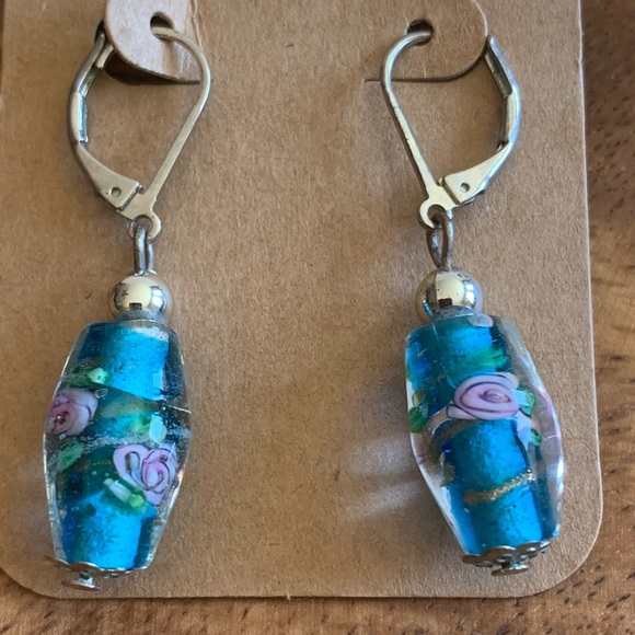 Premier Designs Art Deco Hand Blown Glass Venetian Drop Earrings - Picture 1 of 2